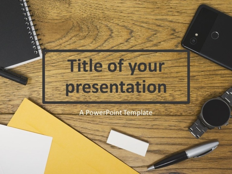 Free Flat Lay Wood Office Desk PowerPoint Template