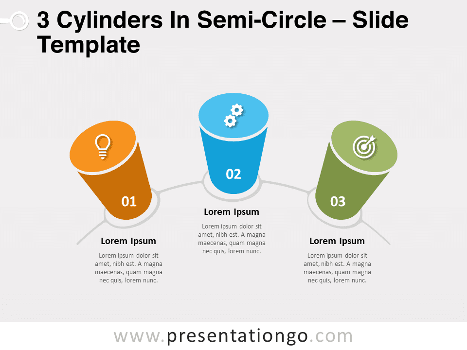 Free 3 Cylinders in Semi-Circle for PowerPoint