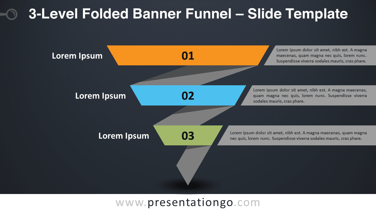 Free 3-Level Folded Banner Funnel Diagram for PowerPoint and Google Slides