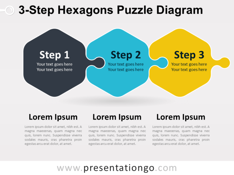 Free 3-Step Hexagons Puzzle Diagram for PowerPoint