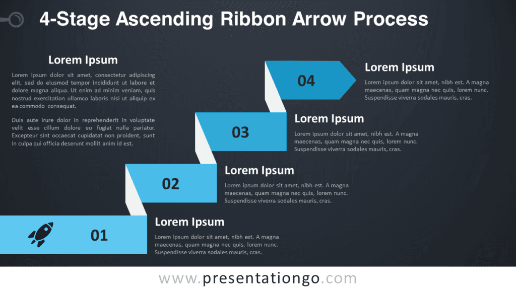 Free 4-Stage Ascending Ribbon Arrow Process Graphics for PowerPoint and Google Slides