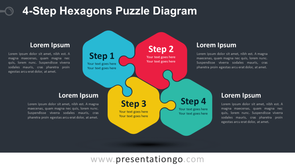 Free 4-Step Hexagons Puzzle Diagram for PowerPoint