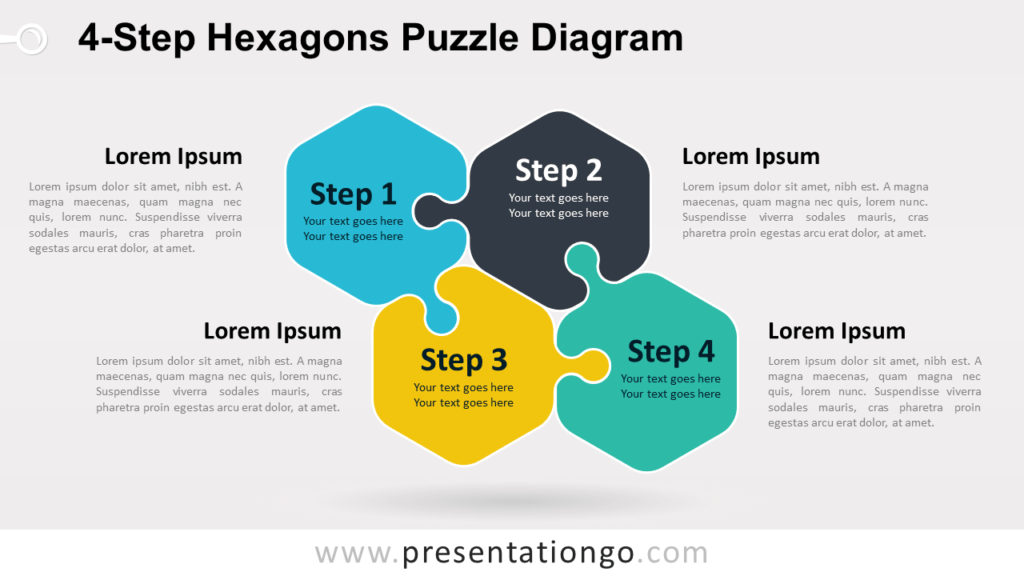 Free 4-Step Hexagons Puzzle Diagram for PowerPoint and Google Slides