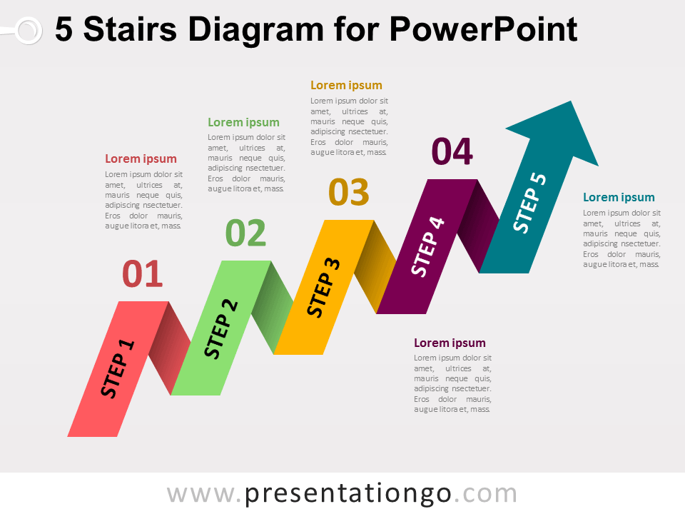 Free 5-Staged Arrow Stair PowerPoint Diagram