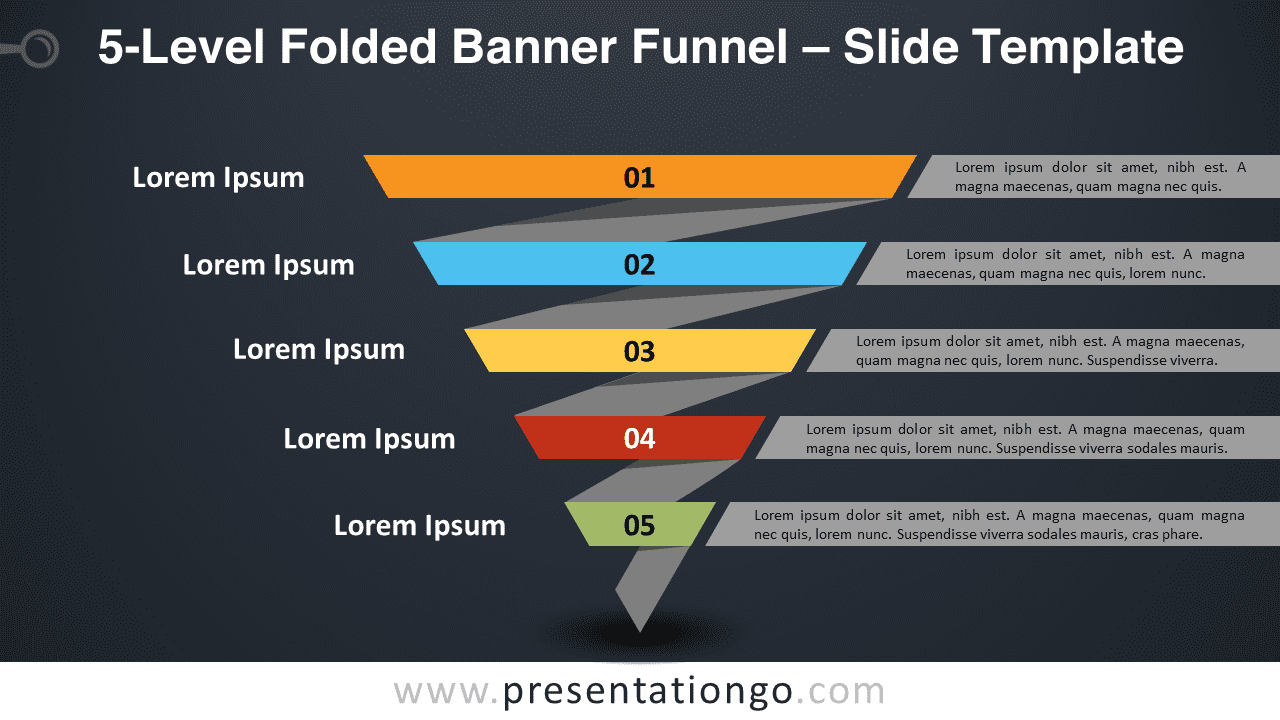 Free 5-Level Folded Banner Funnel Diagram for PowerPoint and Google Slides