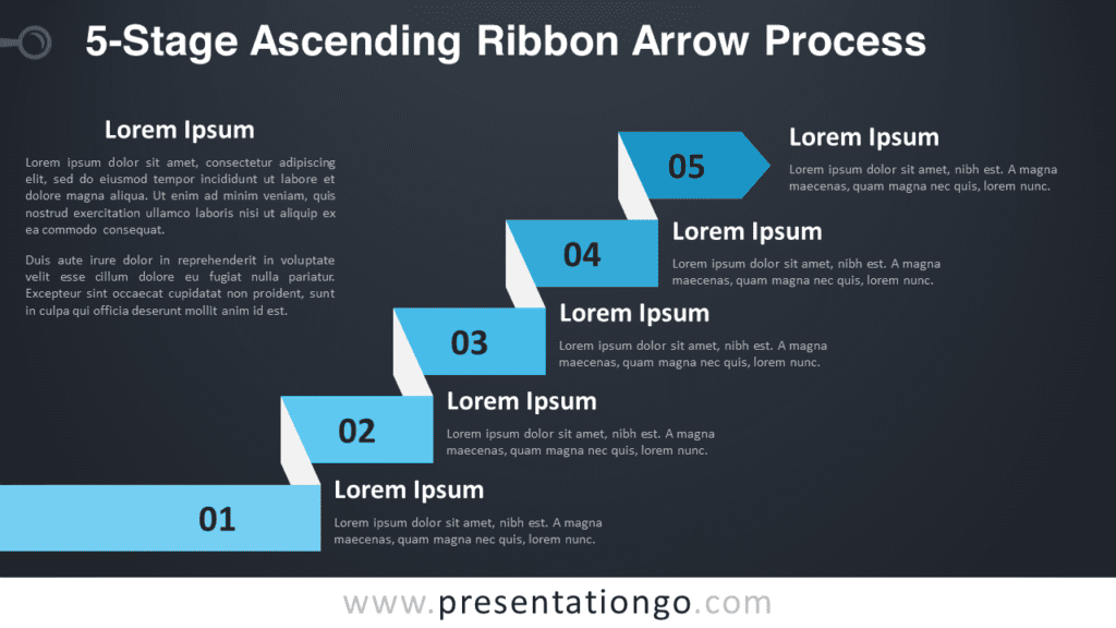 Free 5-Stage Ascending Ribbon Arrow Process Graphics for PowerPoint and Google Slides