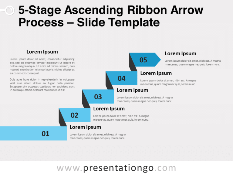 Free 5-Stage Ascending Ribbon Arrow Process for PowerPoint