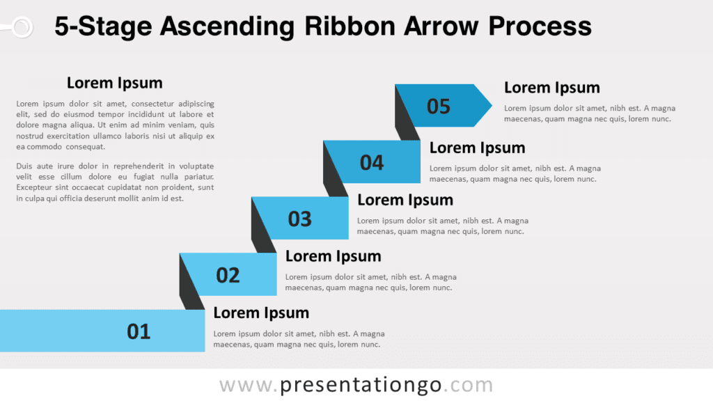 Free 5-Stage Ascending Ribbon Arrow Process for PowerPoint and Google Slides