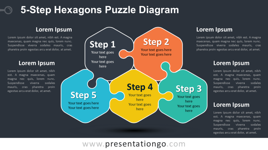Free 5-Step Hexagons Puzzle Diagram for PowerPoint