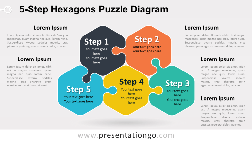 Free 5-Step Hexagons Puzzle Diagram for PowerPoint and Google Slides
