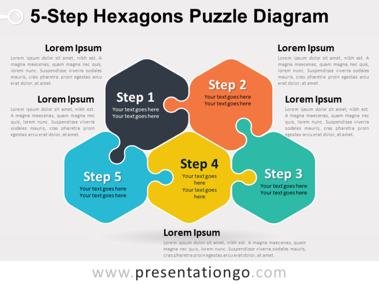 Free 5-Step Hexagons Puzzle Diagram Slide Template
