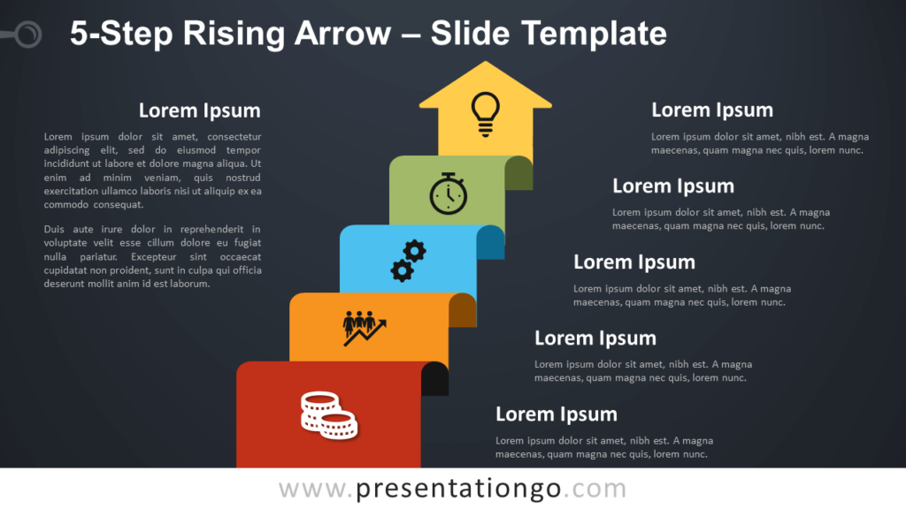 Free 5-Step Rising Arrow Diagram for PowerPoint and Google Slides