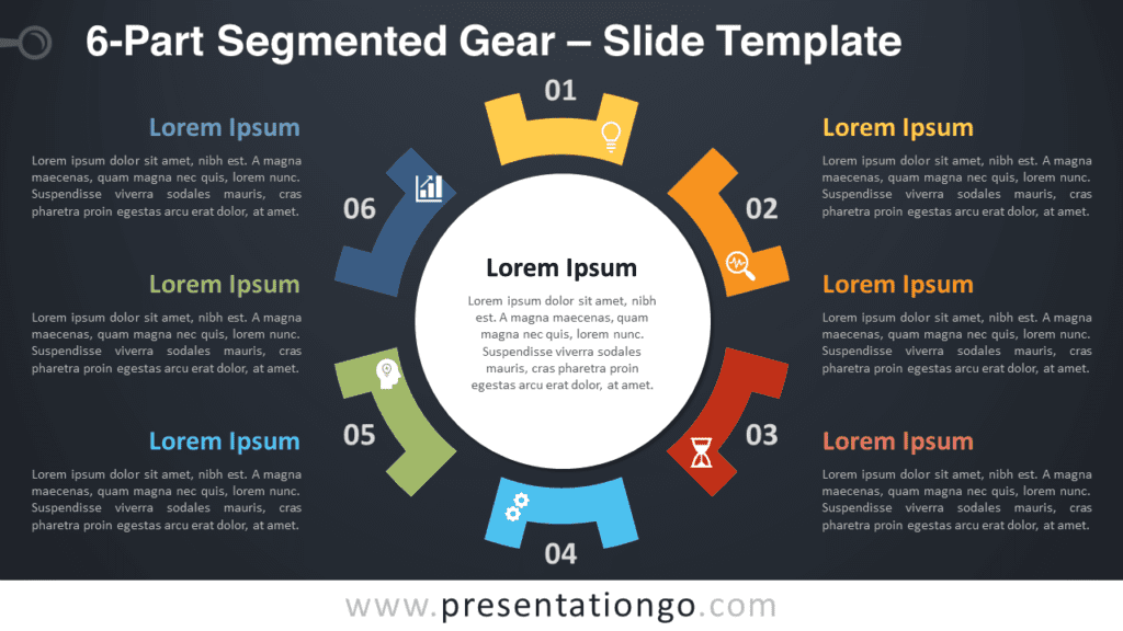 Free 6-Part Segmented Gear Diagram for PowerPoint and Google Slides