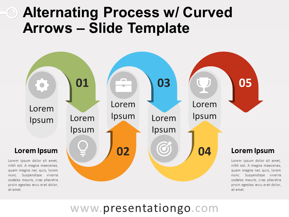 Free Alternating Process w/ Curved Arrows PowerPoint Diagram
