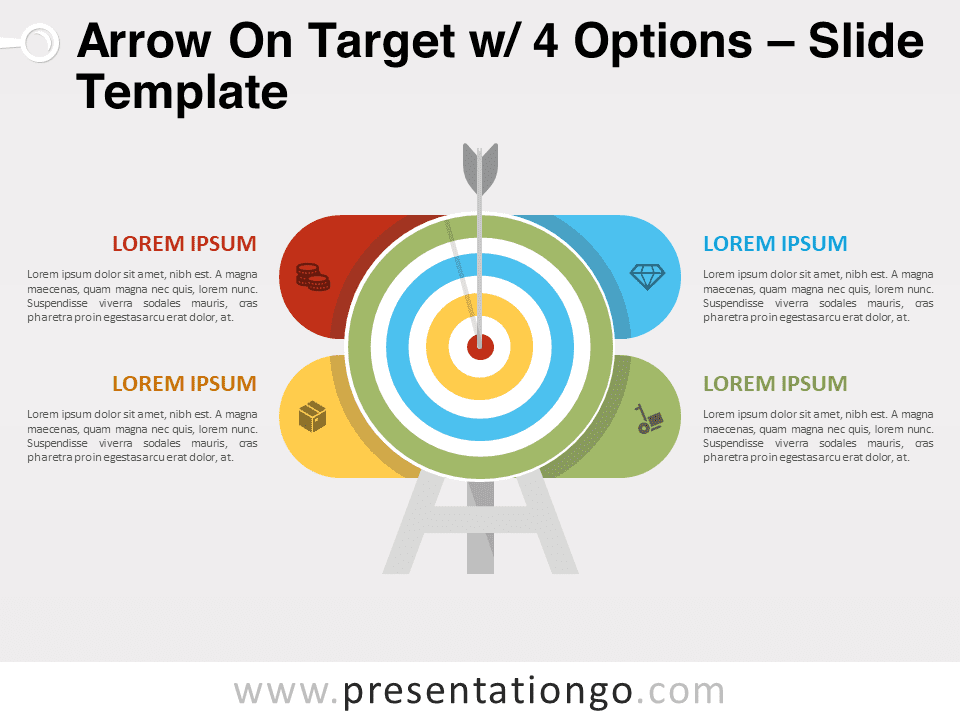 Arrow On Target with 4 Options for PowerPoint