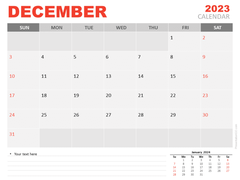 Free Calendar 2023 December Template for PowerPoint