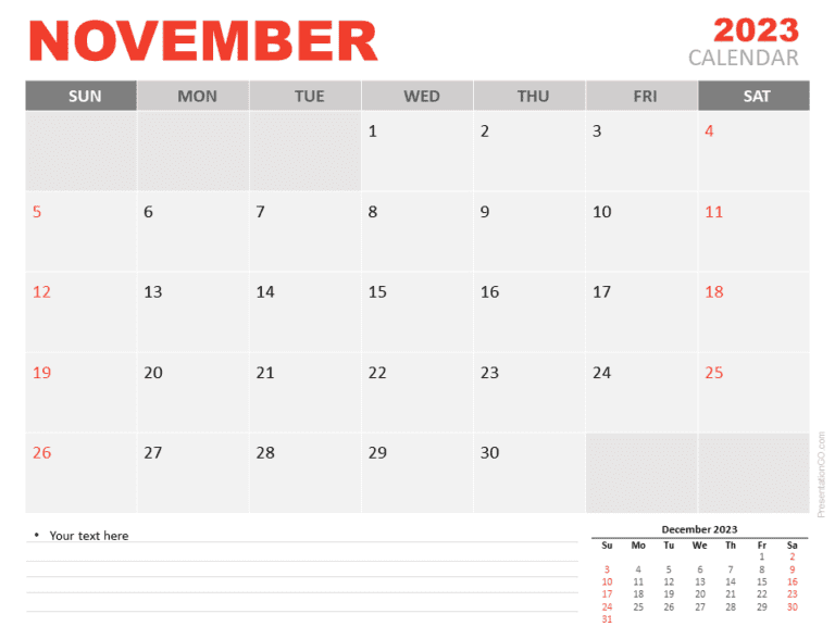 Free Calendar 2023 November Template for PowerPoint