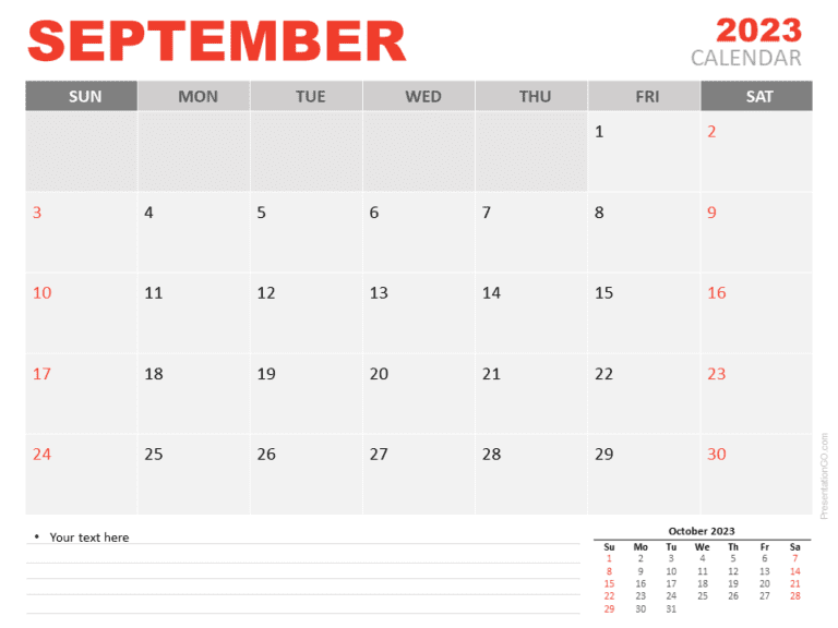 Free Calendar 2023 September Template for PowerPoint