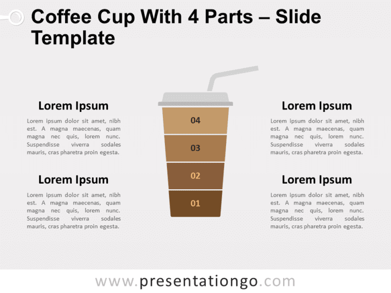 Free Coffee Cup with 4 Parts for PowerPoint