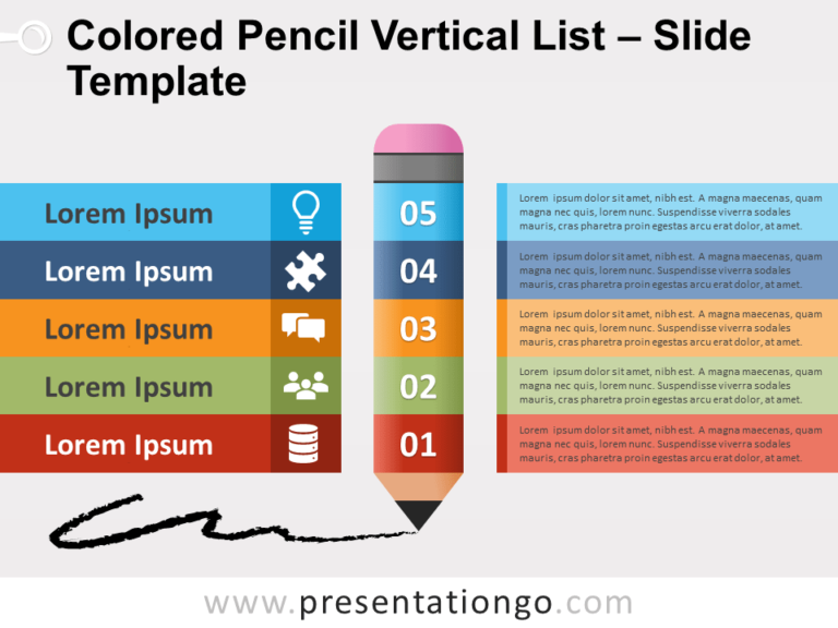 Free Colored Pencil Vertical List PowerPoint Template