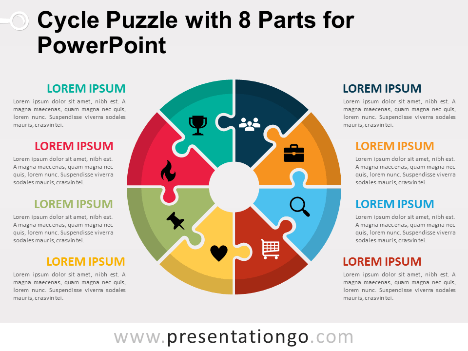 Free Cycle Puzzle with 8 Parts for PowerPoint