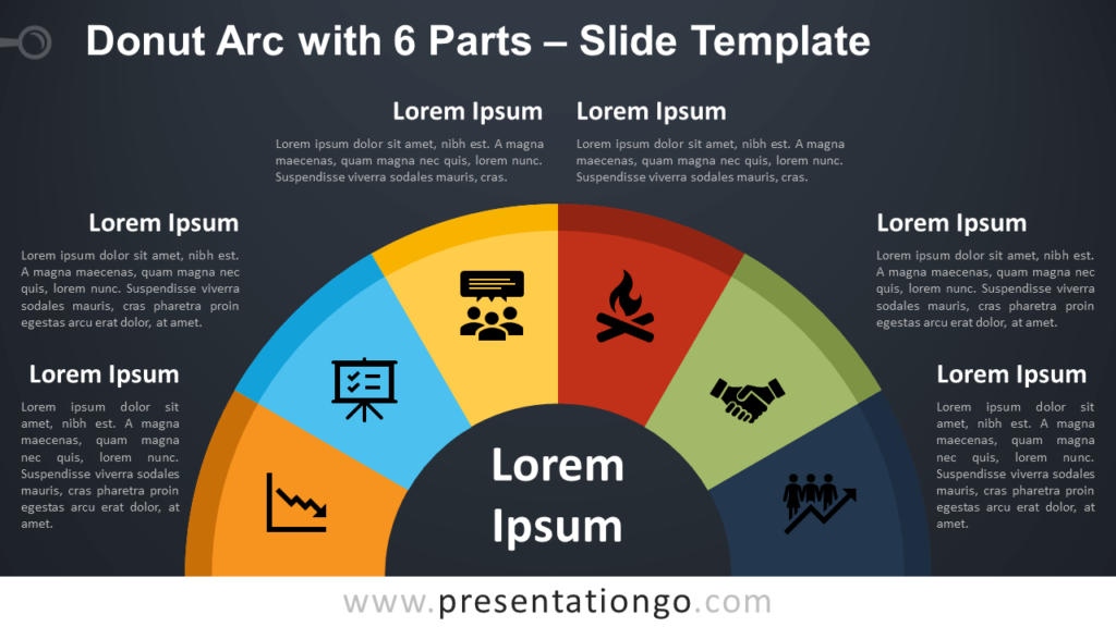 Free Donut Arc with 6 Parts Diagram for PowerPoint and Google Slides