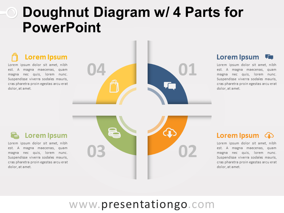 Free Doughnut Diagram with 4 Parts for PowerPoint