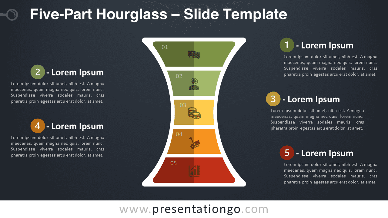 Free Five-Part Hourglass Diagram for PowerPoint and Google Slides