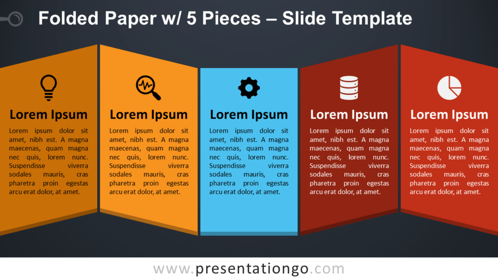 Free Folded Paper with 5 Pieces for PowerPoint