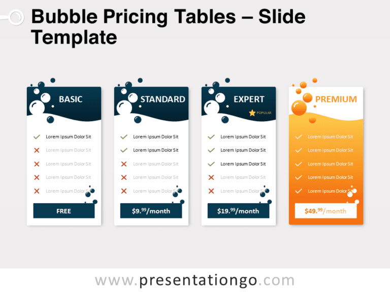 Free Four Bubble Pricing Tables Infographics for PowerPoint
