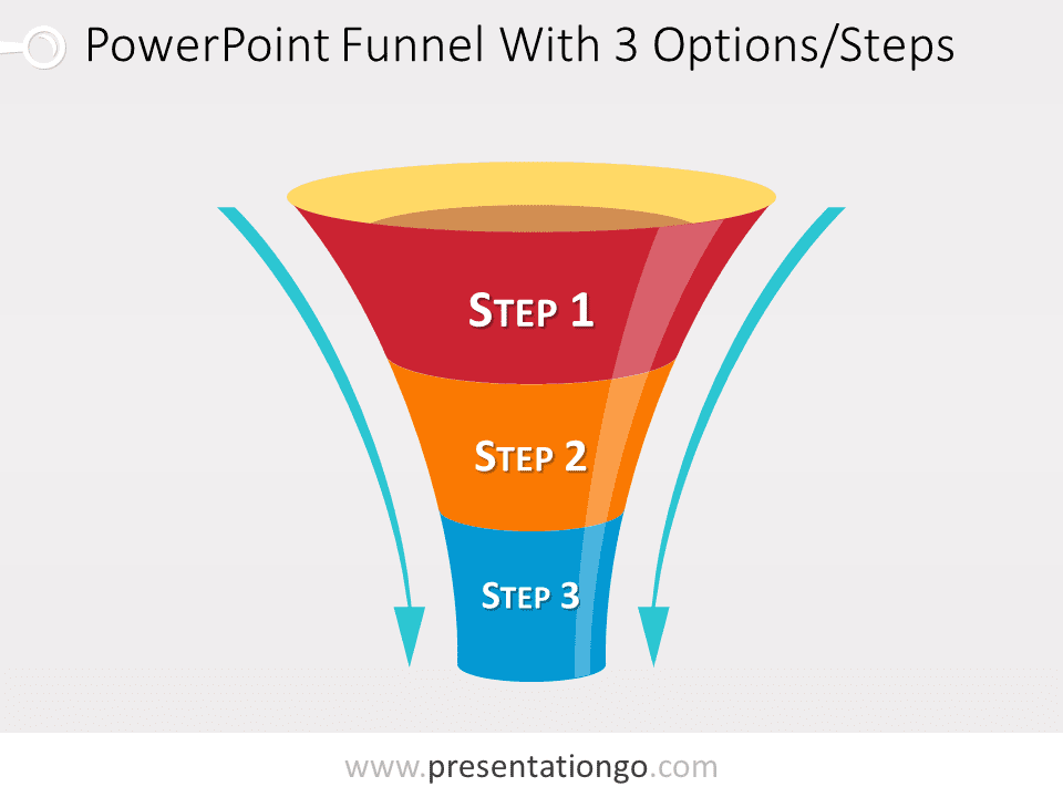 Free editable funnel diagram for PowerPoiint with 3 steps