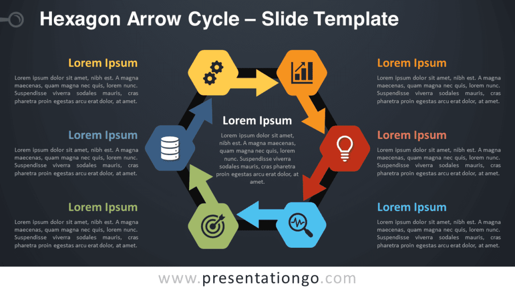 Free Hexagon Arrow Cycle Diagram for PowerPoint and Google Slides