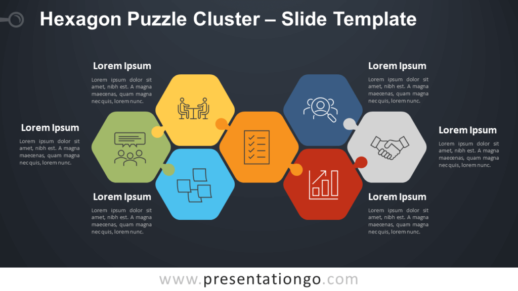 Free Hexagon Puzzle Cluster Diagram for PowerPoint Google Slides