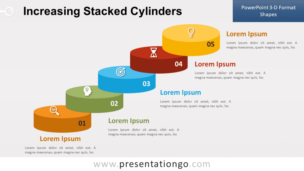 Free Increasing Stacked Cylinders 3D for PowerPoint and Google Slides