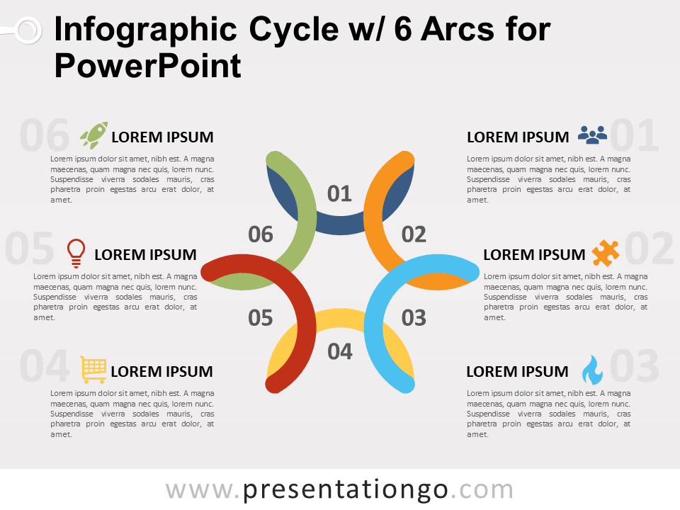 Free Infographic Cycle with 6 Arcs for PowerPoint