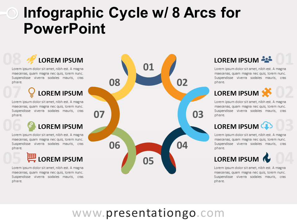 Free Infographic Cycle with 8 Arcs for PowerPoint