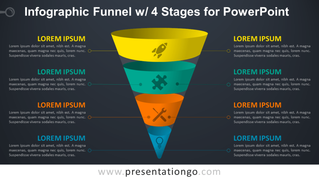 Infographic Funnel with 4 Stages - Free PowerPoint Diagram (Dark Background)