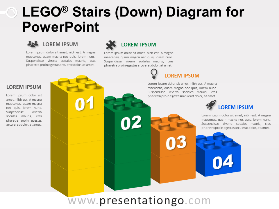 Free Lego Stairs Down Diagram for PowerPoint