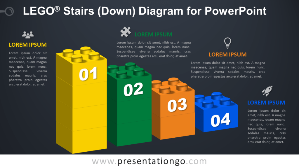 Lego Stairs Down for PowerPoint - Dark Background