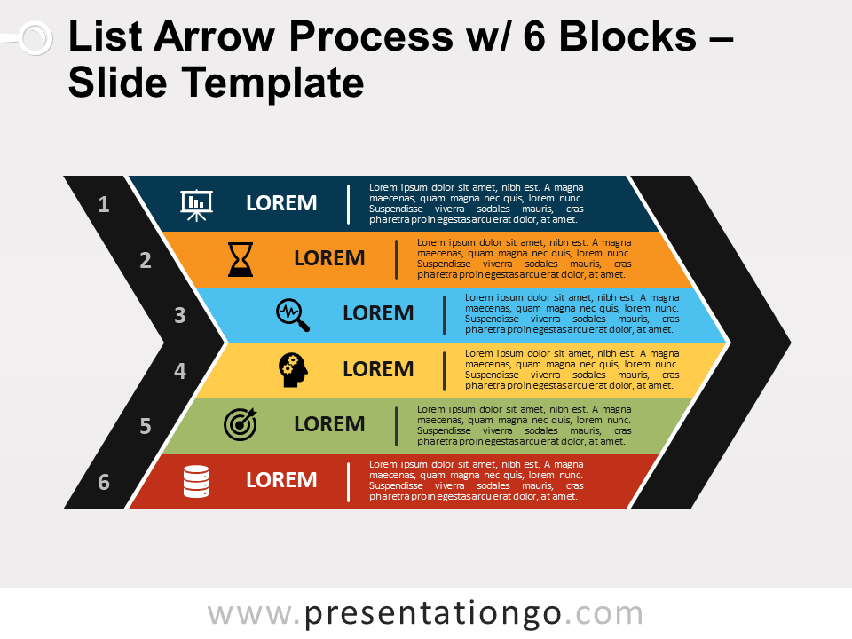 Free List Arrow Process with 6 Blocks for PowerPoint