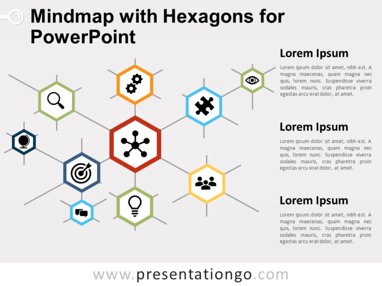 Free Mindmap with Hexagons for PowerPoint