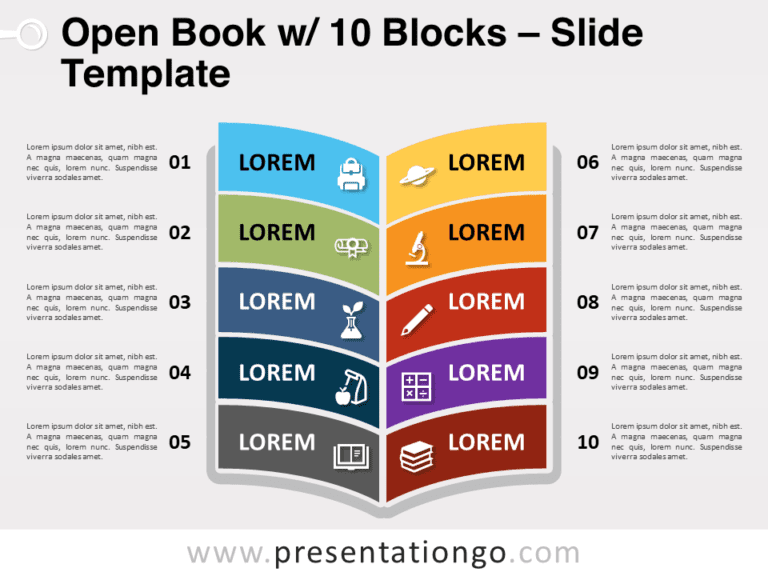 Free Open Book with 10 Blocks for PowerPoint