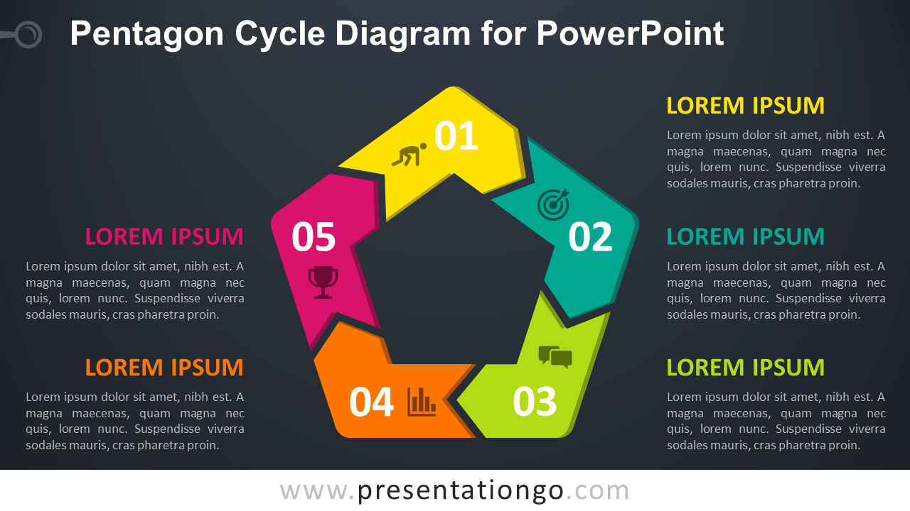 Free Pentagon Cycle for PowerPoint - Dark Background