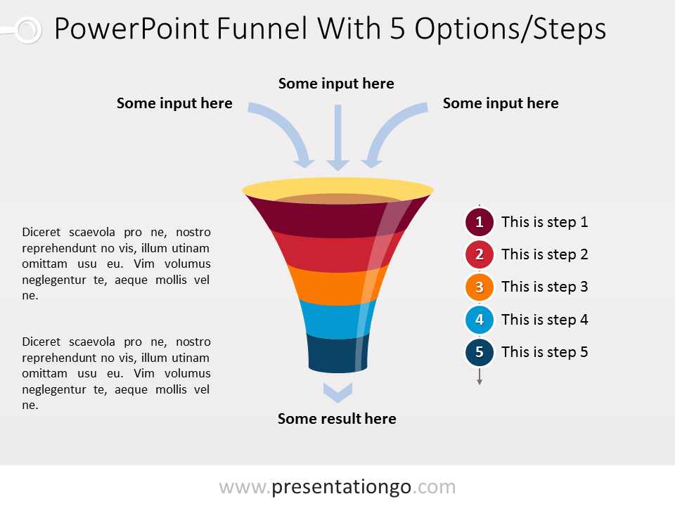 Free PowerPoint Funnel with Input Arrows - 5 steps