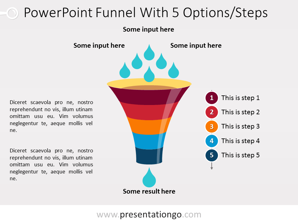 Free PowerPoint Funnel - Input with Drops - 5 steps