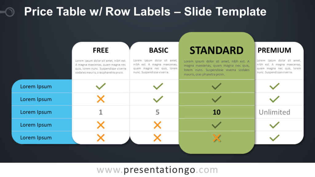 Free Price Table Row Labels Design for PowerPoint and Google Slides