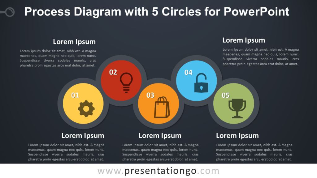 Free Process with 5 Circles for PowerPoint - Dark Background