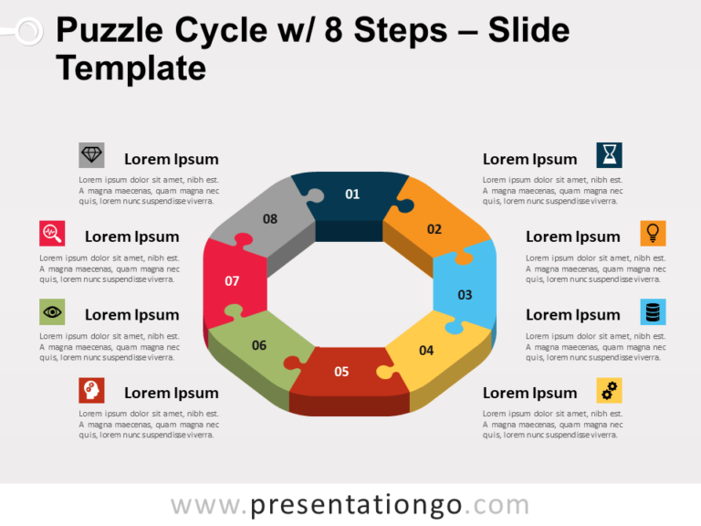 Free Puzzle Cycle with 8 Steps PowerPoint Template