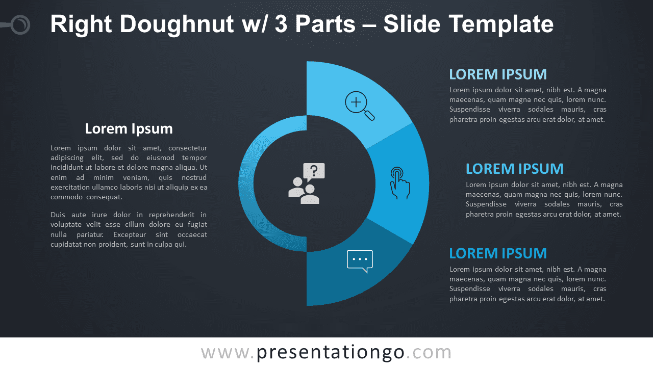 Free Right Doughnut with 3 Parts Diagram for PowerPoint and Google Slides