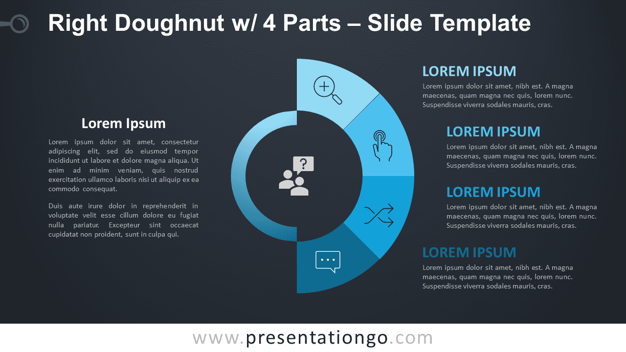Free Right Doughnut with 4 Parts Diagram for PowerPoint and Google Slides